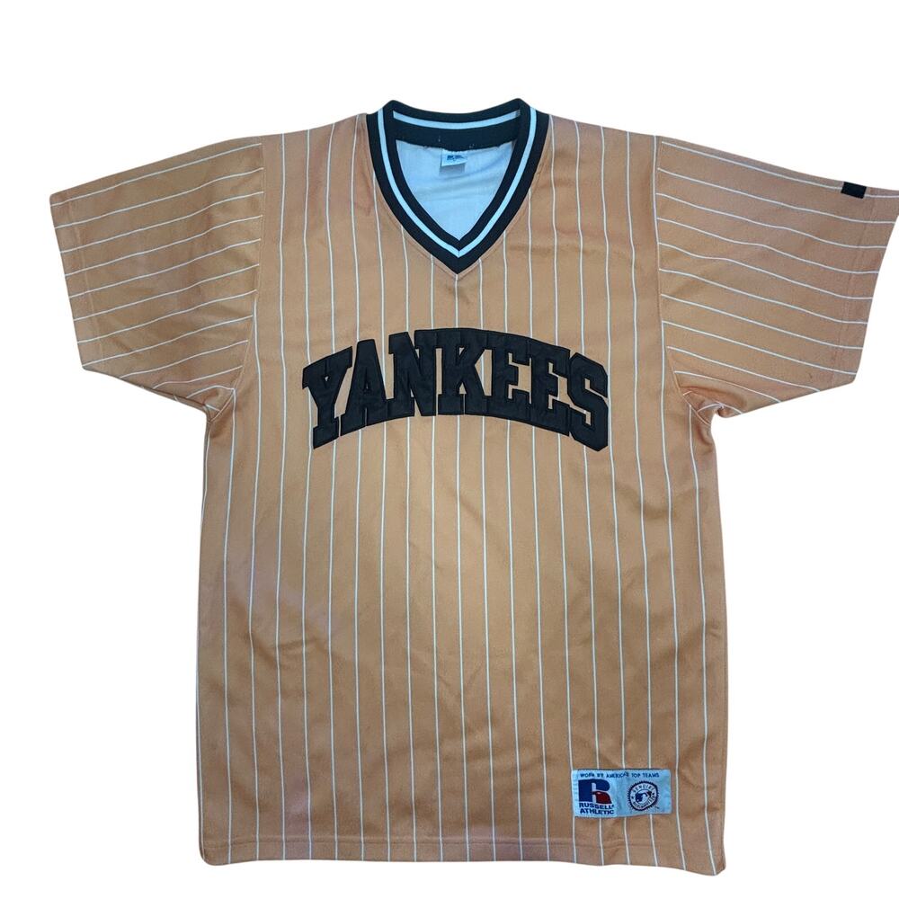 Vintage New York Yankees Russell Athletic Baseball Jersey USA Pinstripe Orange M